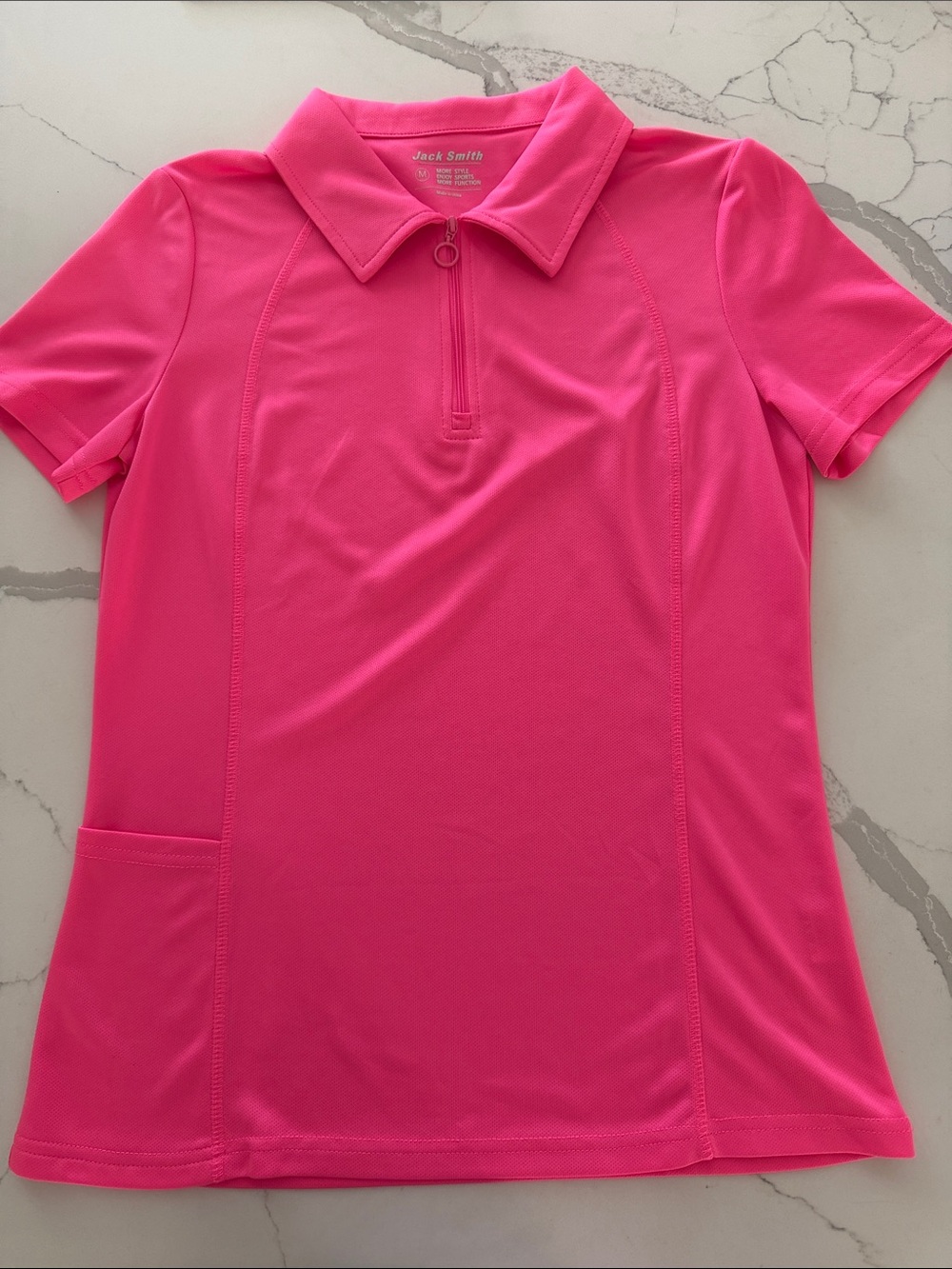 Women's Pink Zip-Front Polo Top